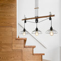 DecorBites™ Rustic Loft Black Metal Pendant Light with Pulley Design - 3-Bulb Saucer Cage Island Lighting for Restaurants