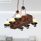 DecorBites™ Rustic Marble Candle Pendant Light with Wood Design - 6/8-Light Island Hanging Lamp in Brown