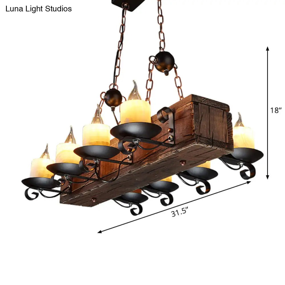 DecorBites™ Rustic Marble Candle Pendant Light with Wood Design - 6/8-Light Island Hanging Lamp in Brown