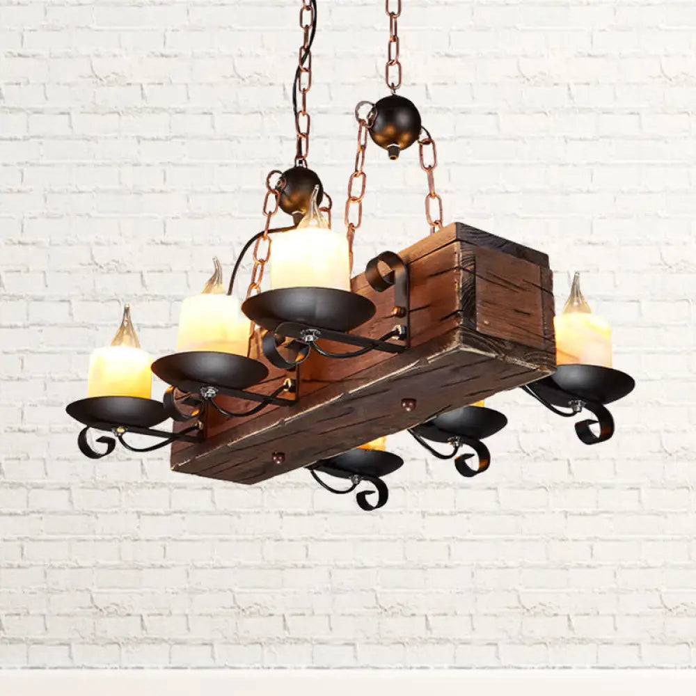 DecorBites™ Rustic Marble Candle Pendant Light with Wood Design - 6/8-Light Island Hanging Lamp in Brown