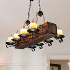 DecorBites™ Rustic Marble Candle Pendant Light with Wood Design - 6/8-Light Island Hanging Lamp in Brown