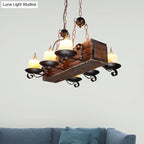DecorBites™ Rustic Marble Candle Pendant Light with Wood Design - 6/8-Light Island Hanging Lamp in Brown