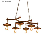 DecorBites™ Rustic Metal Island Lamp with 6 Lights - Open Bulb Pendant Lighting for Dining Room with Gear Deco