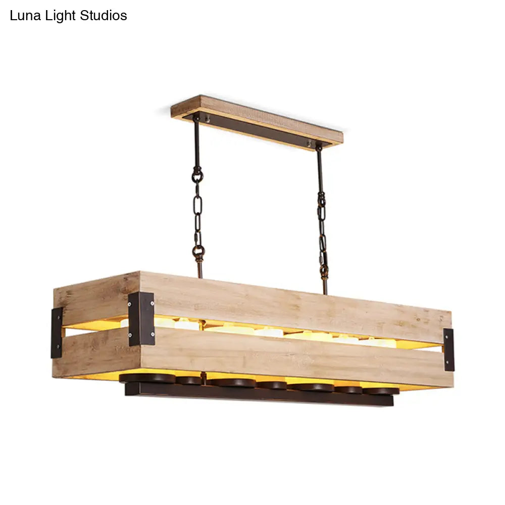 DecorBites™ Rustic Rectangular Wood Island Pendant - 7-Light Dining Room Hanging Lamp in Brown