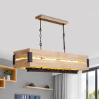 DecorBites™ Rustic Rectangular Wood Island Pendant - 7-Light Dining Room Hanging Lamp in Brown