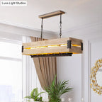 DecorBites™ Rustic Rectangular Wood Island Pendant - 7-Light Dining Room Hanging Lamp in Brown