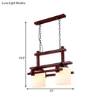 Rustic White Glass Island Light with 2/3 Hanging Heads and Wood Beam for Dining Room