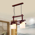 Rustic White Glass Island Light with 2/3 Hanging Heads and Wood Beam for Dining Room