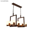 DecorBites™ Rustic White Glass Square Restaurant Island Light with 8 Lights & Bronze Ceiling Mount - with/without Wine Glasses