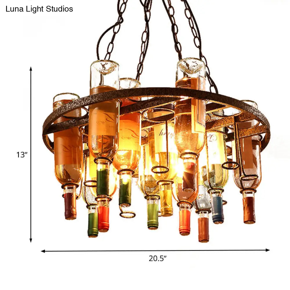 DecorBites™ Rustic Wine Bottle Chandelier: Colorful Glass, 3 Lights, Farmhouse Style for Kitchen Island