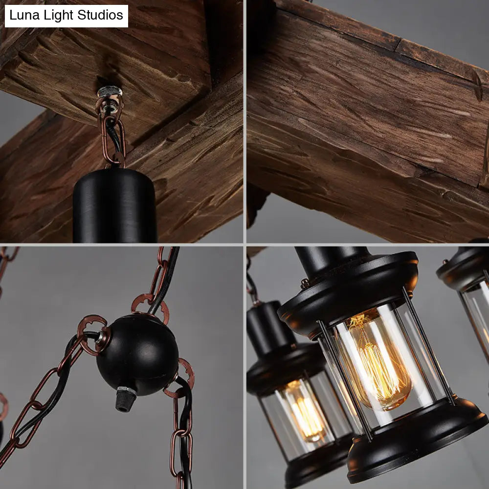 DecorBites™ Rustic Wooden Brown Ceiling Light Lantern - 6-Bulb Hanging Island Lamp for Restaurants