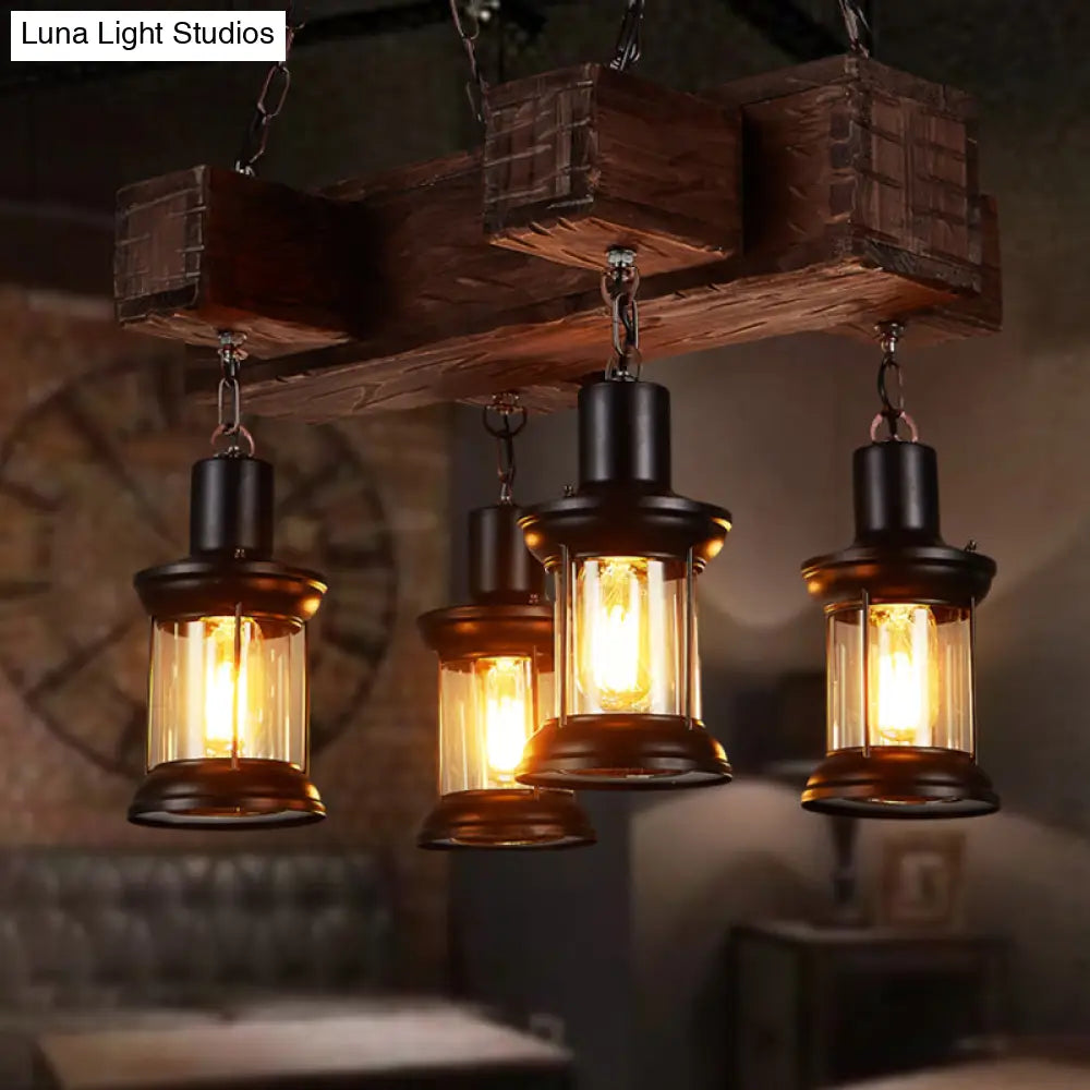 DecorBites™ Rustic Wooden Brown Ceiling Light Lantern - 6-Bulb Hanging Island Lamp for Restaurants