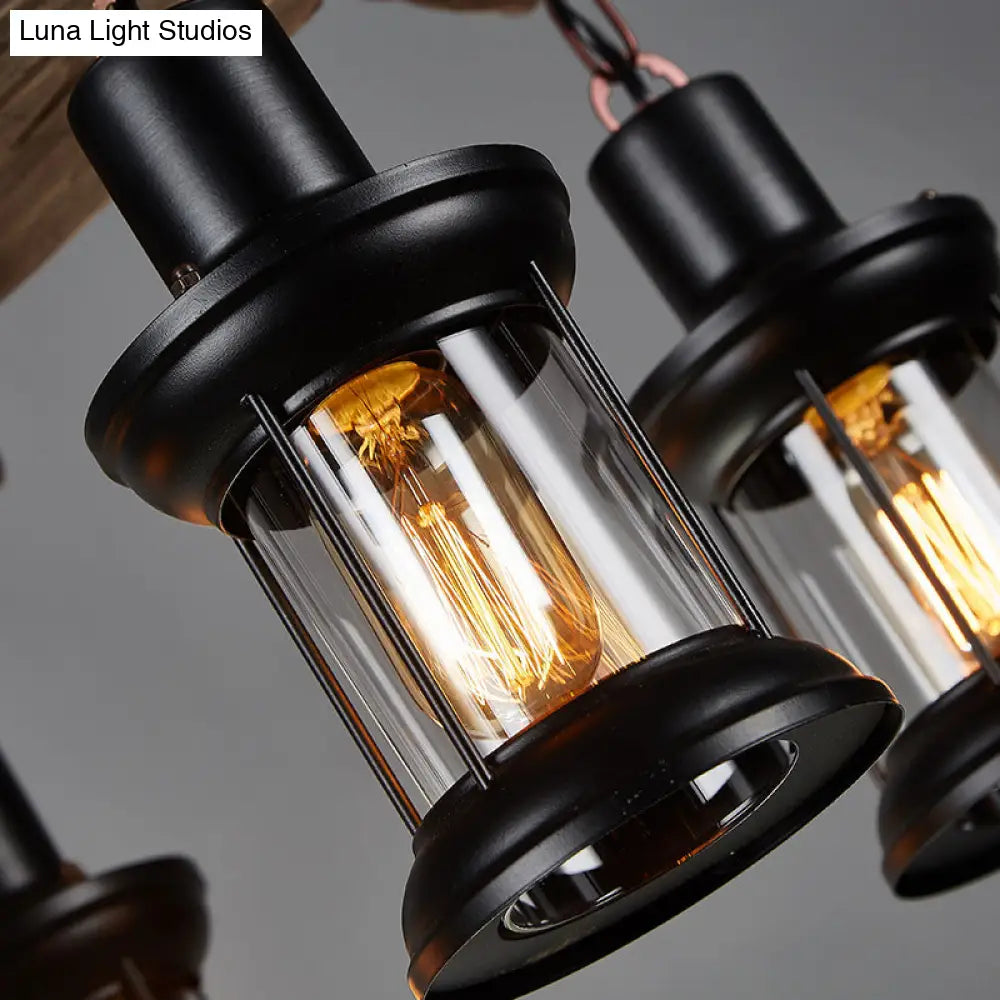 DecorBites™ Rustic Wooden Brown Ceiling Light Lantern - 6-Bulb Hanging Island Lamp for Restaurants