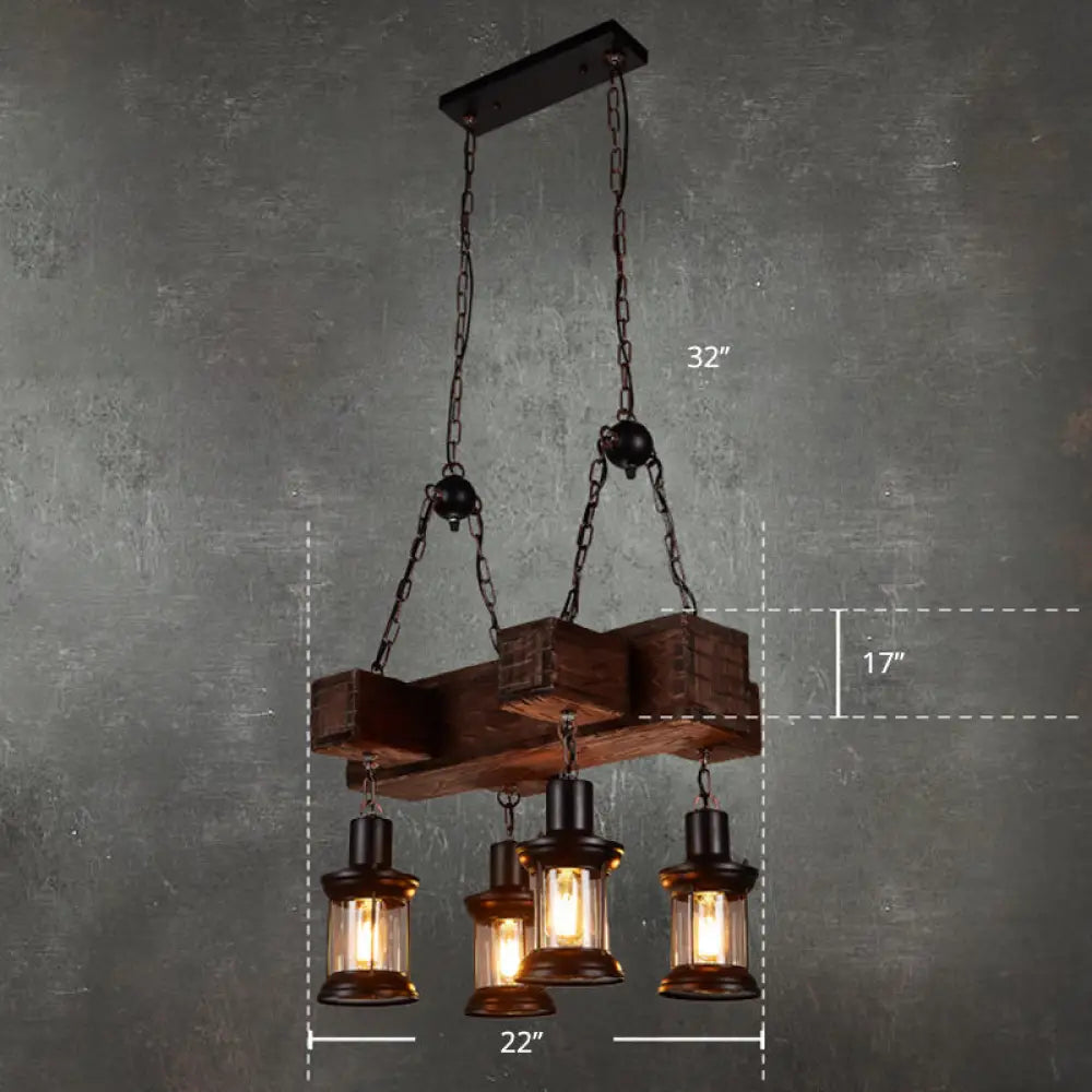 DecorBites™ Rustic Wooden Brown Ceiling Light Lantern - 6-Bulb Hanging Island Lamp for Restaurants