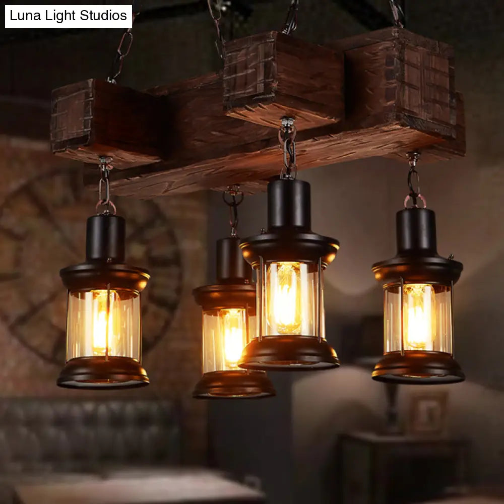DecorBites™ Rustic Wooden Brown Ceiling Light Lantern - 6-Bulb Hanging Island Lamp for Restaurants