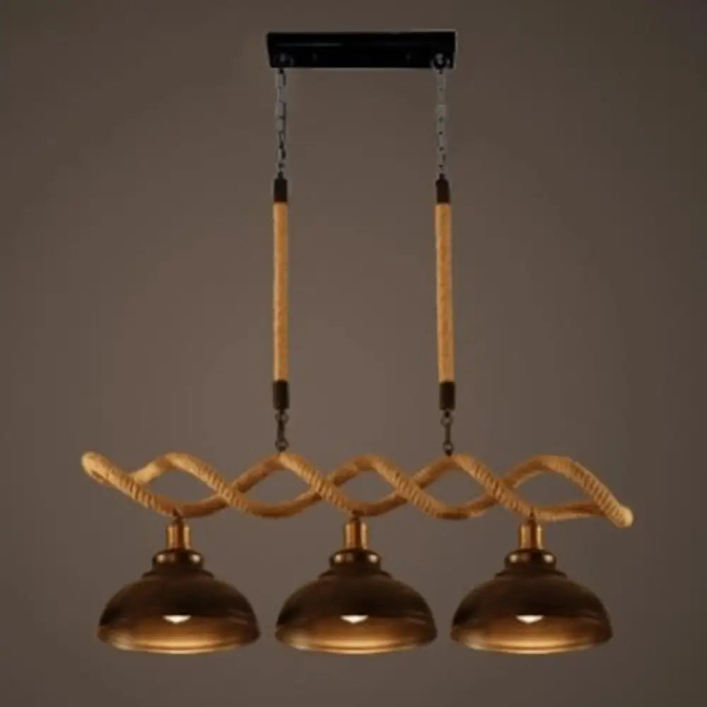 DecorBites™ Sophie's Rustic 3-Light Island Pendant with Beige Hemp Rope Shade for Restaurant Suspension Light