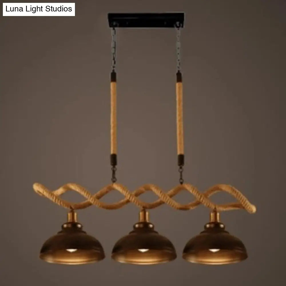 DecorBites™ Sophie's Rustic 3-Light Island Pendant with Beige Hemp Rope Shade for Restaurant Suspension Light
