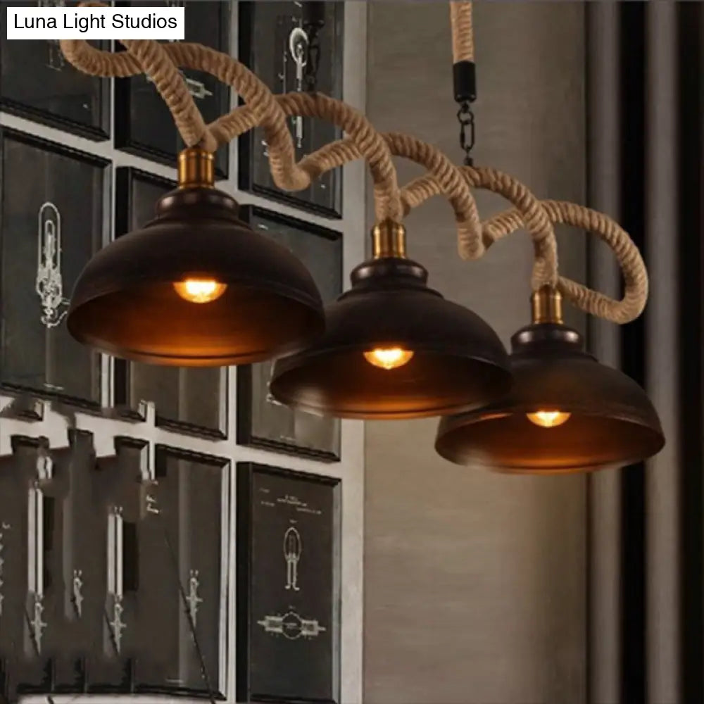 DecorBites™ Sophie's Rustic 3-Light Island Pendant with Beige Hemp Rope Shade for Restaurant Suspension Light