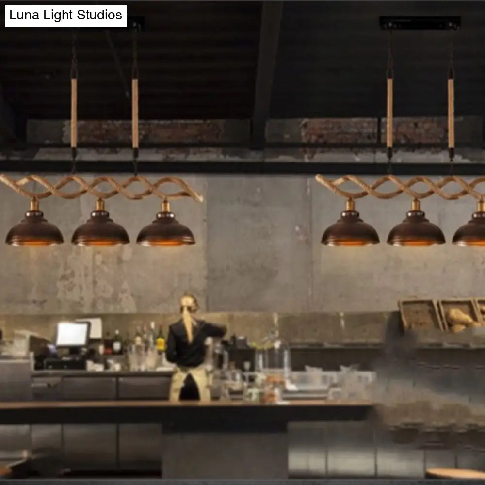 DecorBites™ Sophie's Rustic 3-Light Island Pendant with Beige Hemp Rope Shade for Restaurant Suspension Light