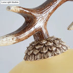 DecorBites™ Traditional Bell Ceiling Lamp: 2-Bulb Bedroom Island Light Fixture with Antler Arm in Flaxen Fabric