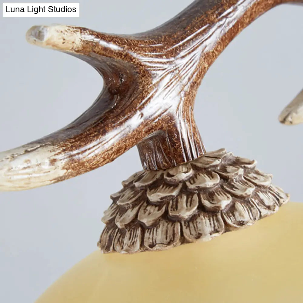 DecorBites™ Traditional Bell Ceiling Lamp: 2-Bulb Bedroom Island Light Fixture with Antler Arm in Flaxen Fabric