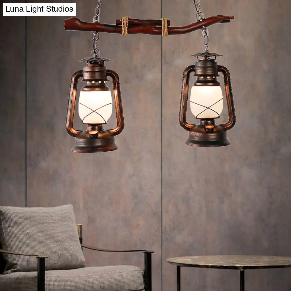 DecorBites™ Vintage Aged Copper 2-Light Lantern Pendant for Dining Room