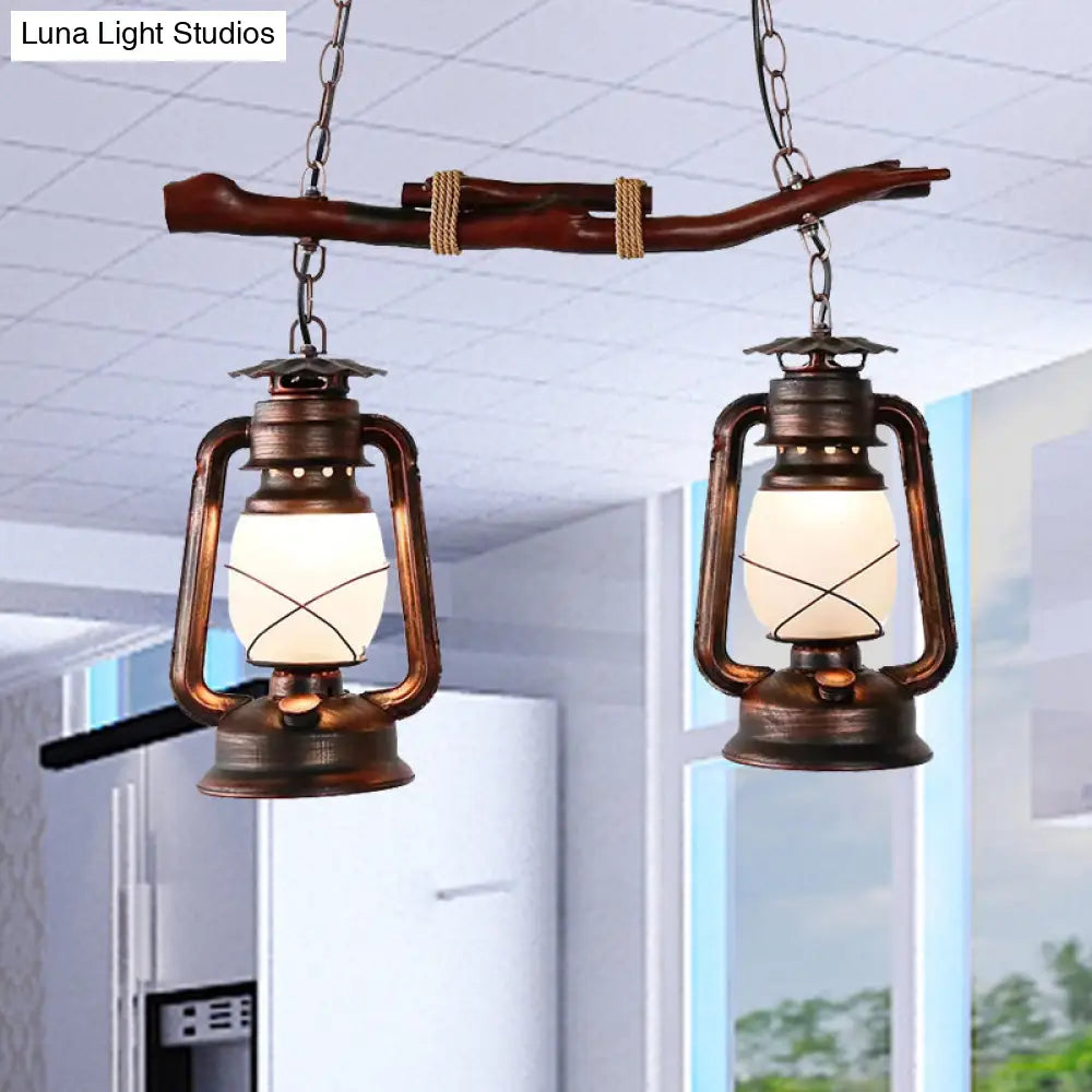DecorBites™ Vintage Aged Copper 2-Light Lantern Pendant for Dining Room