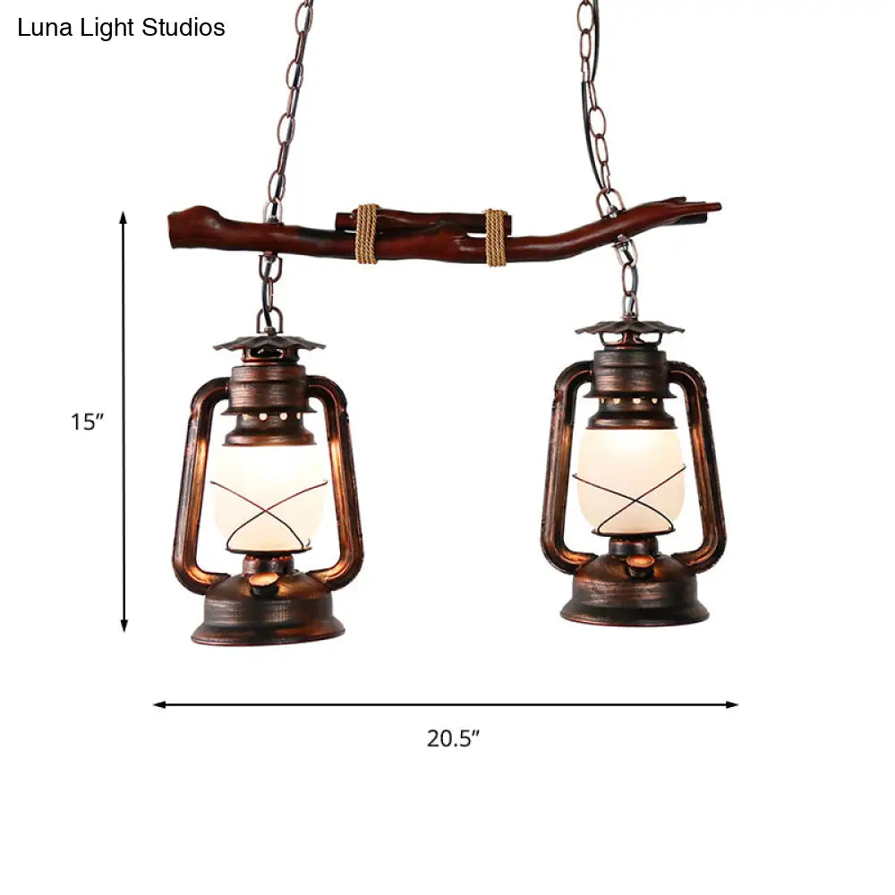 DecorBites™ Vintage Aged Copper 2-Light Lantern Pendant for Dining Room