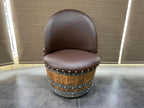 Brown Oak Barrel Chair, Handmade Wine and Whiskey Barrel Chair, Hidden Storage, Memory Foam Upholstery, Movable On Casters